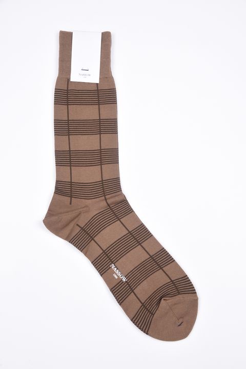 DRESS CHECK RIB / 日本製 ガスシルケットコットン リブソックス キャメル