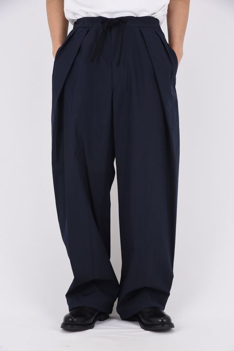 DRAWSTRING WIDE TROUSERS / ドローストリング ワイドパンツ (ネイビー）