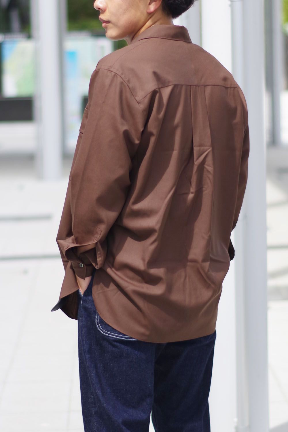 W POCKET SHIRT WOOL TROPICAL 23AW / ウォッシャブルウール ダブルポケットシャツ ブラウン