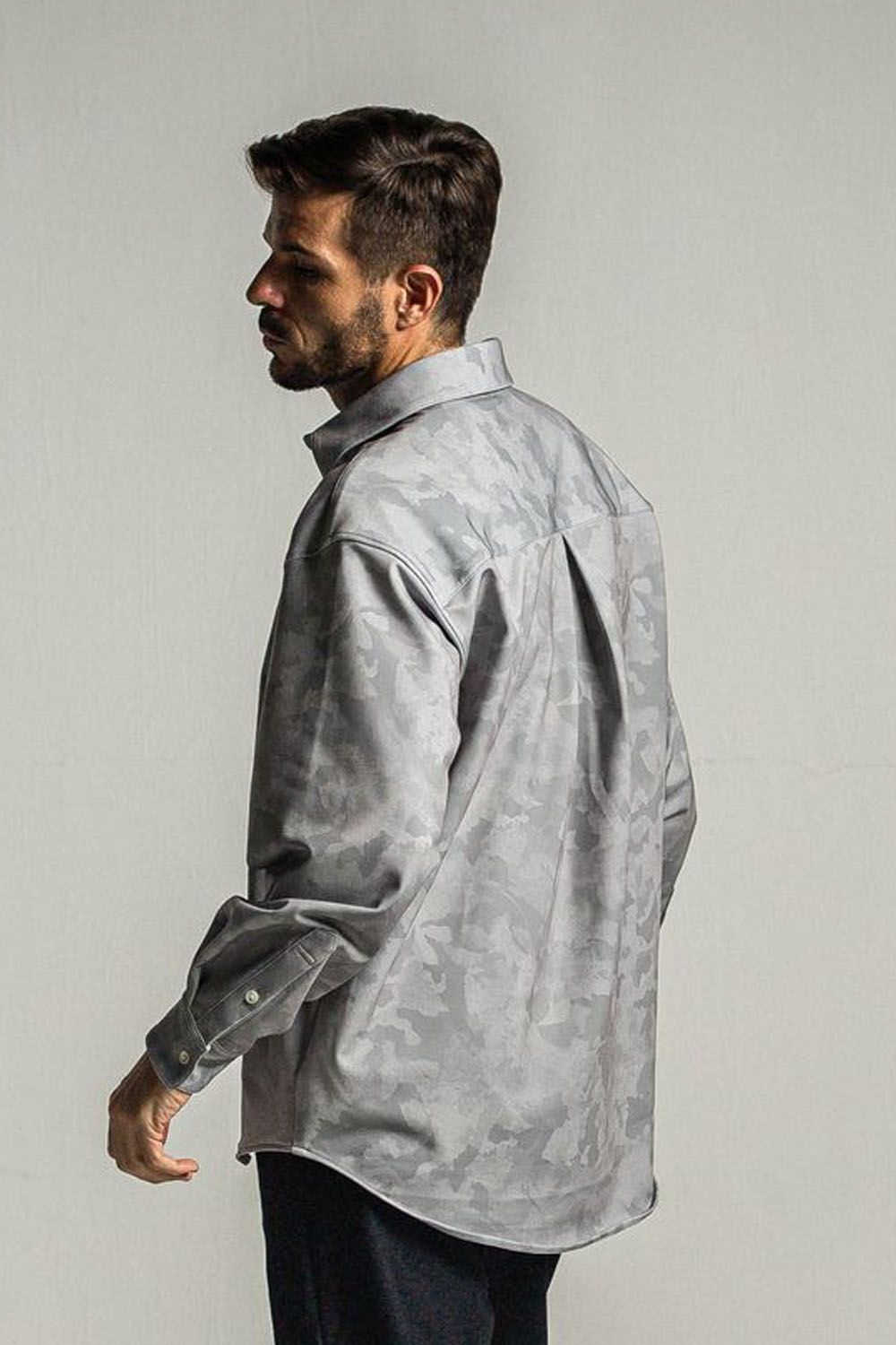 JERSEY JACK SHIRTS / 裏起毛 カモフラージュ ジャックシャツ グレー