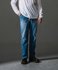 DENIM JERSEY WIDE PT / ジャージデニム セミワイド ワンタック スラックス型イージーパンツ (ライトインディゴ)（8月中旬入荷予定）※オーダー締切:5月23日(土)17時