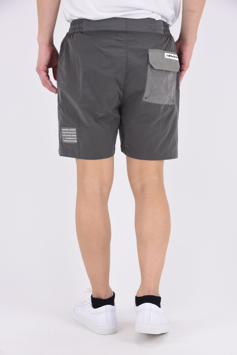 SALTWATER PATCH PANTS / 水陸両用 光沢ナイロン ショートパンツ (グレー)