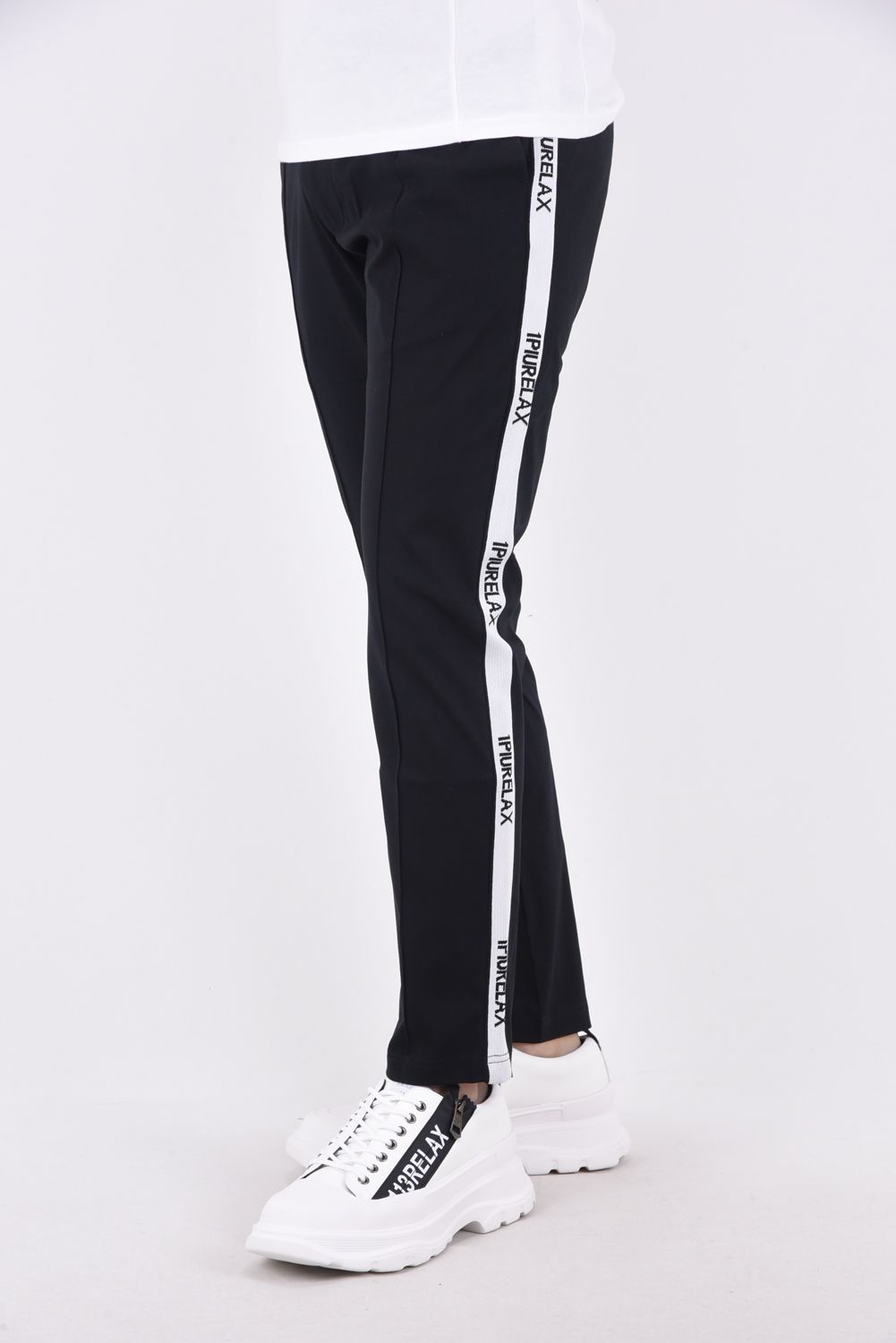 SILKET LINE SLACKS / サイドライン シルケットスラックス ブラック