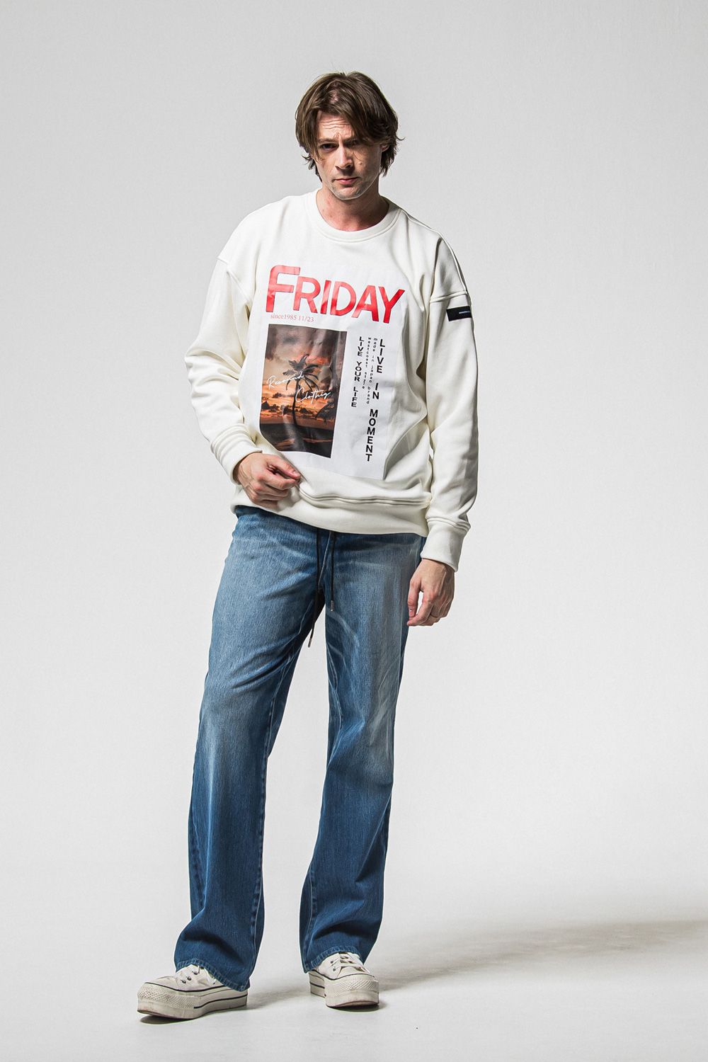 FRAIDAY OLD COVER VELOURS FLEECE TRAINER / 裏ベロアフリース カバーデザイン ロングスリーブ トレーナー (ホワイト) (11月上旬入荷予定) ※オーダー締切：9月1日(月)18:00
