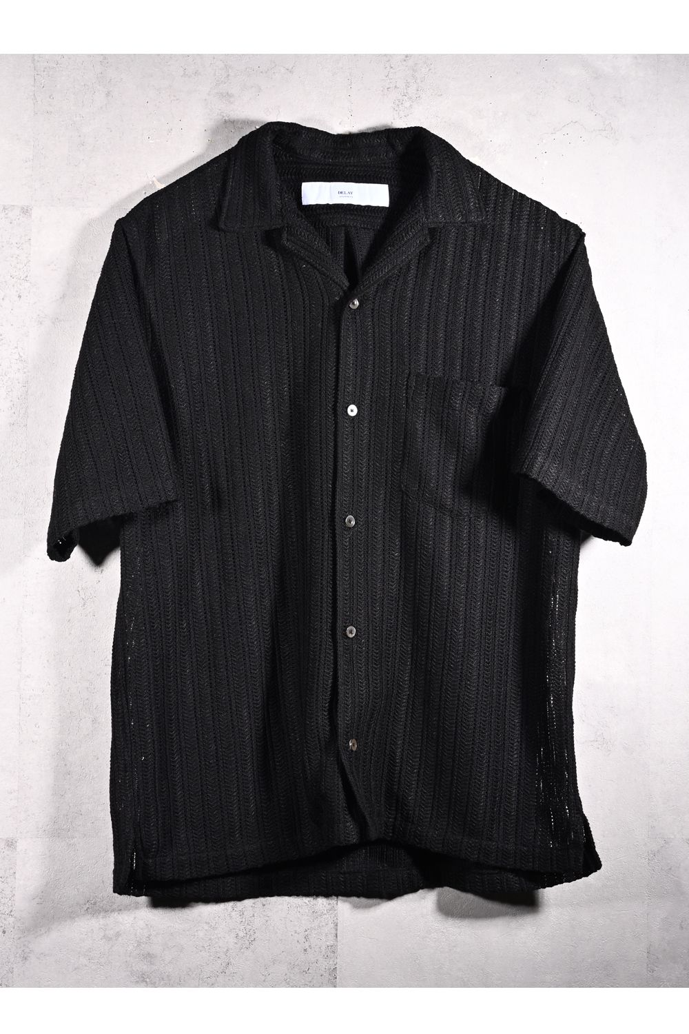 RUSSEL SHIRTS / リラックスシルエット ラッセル織り オープンカラーシャツ (ブラック) (3月中旬入荷予定) ※オーダー締切12/13(土)17:00