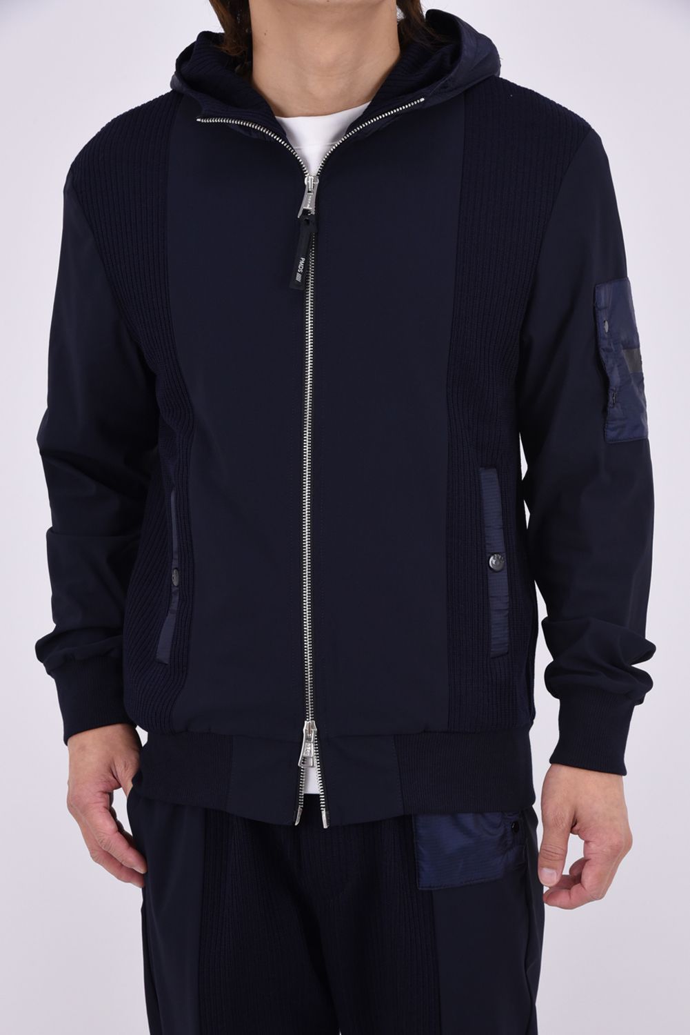 【26AW】 JUAN / ハイブリッド ジップアップパーカー (ブルーネイビー)