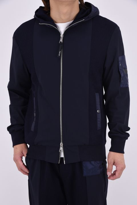 【26AW】 JUAN / ハイブリッド ジップアップパーカー (ブルーネイビー)