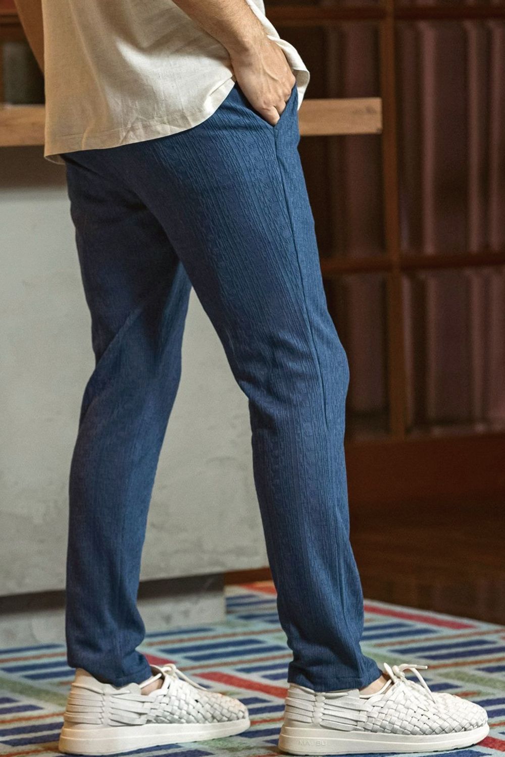 【26SS】【セットアップ】 LINEN TOUCH JACQUARD JACKET & SLACKS / リネンタッチ テーラードシングルジャケット&イージースラックス (ブルー)