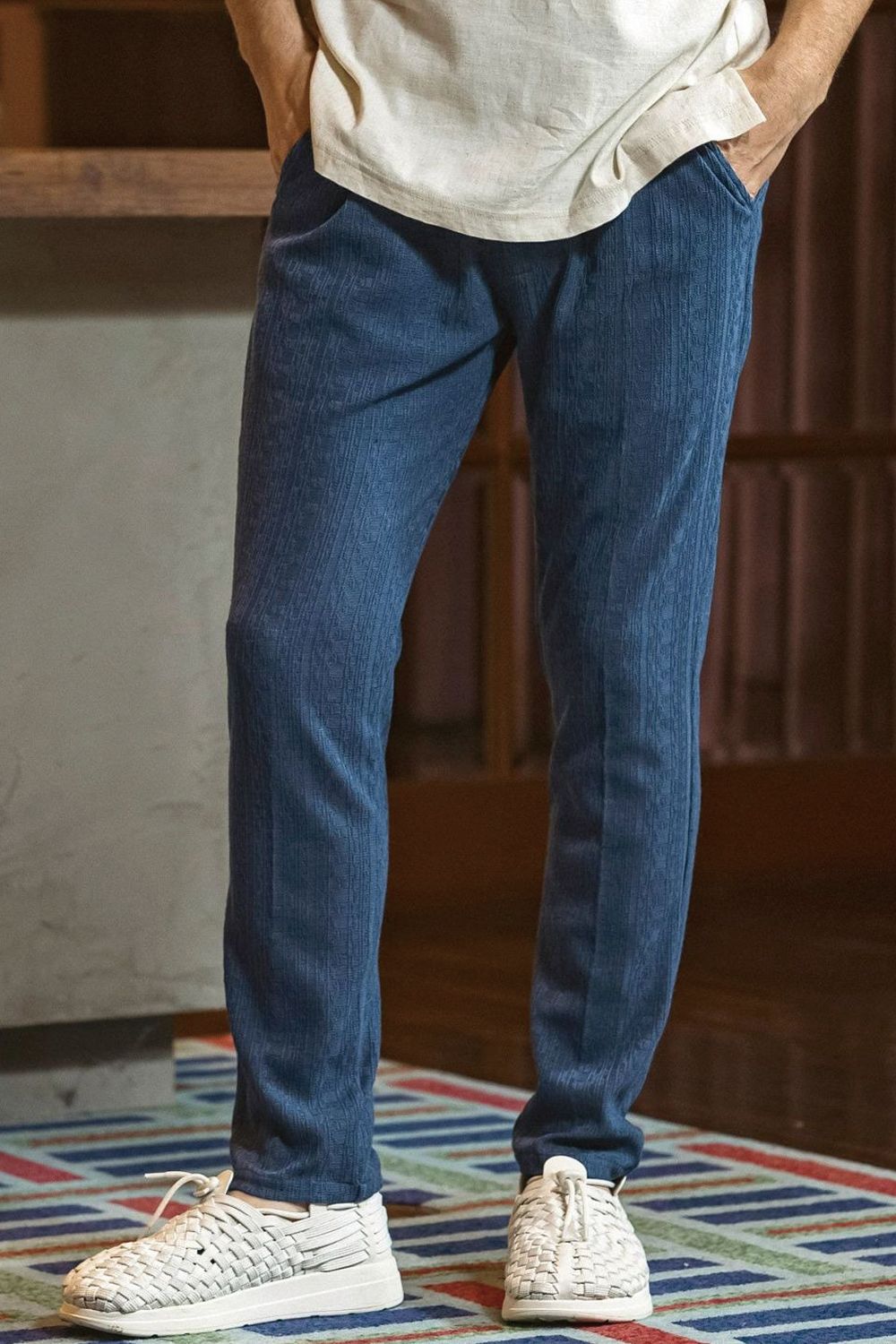 【26SS】【セットアップ】 LINEN TOUCH JACQUARD JACKET & SLACKS / リネンタッチ テーラードシングルジャケット&イージースラックス (ブルー)