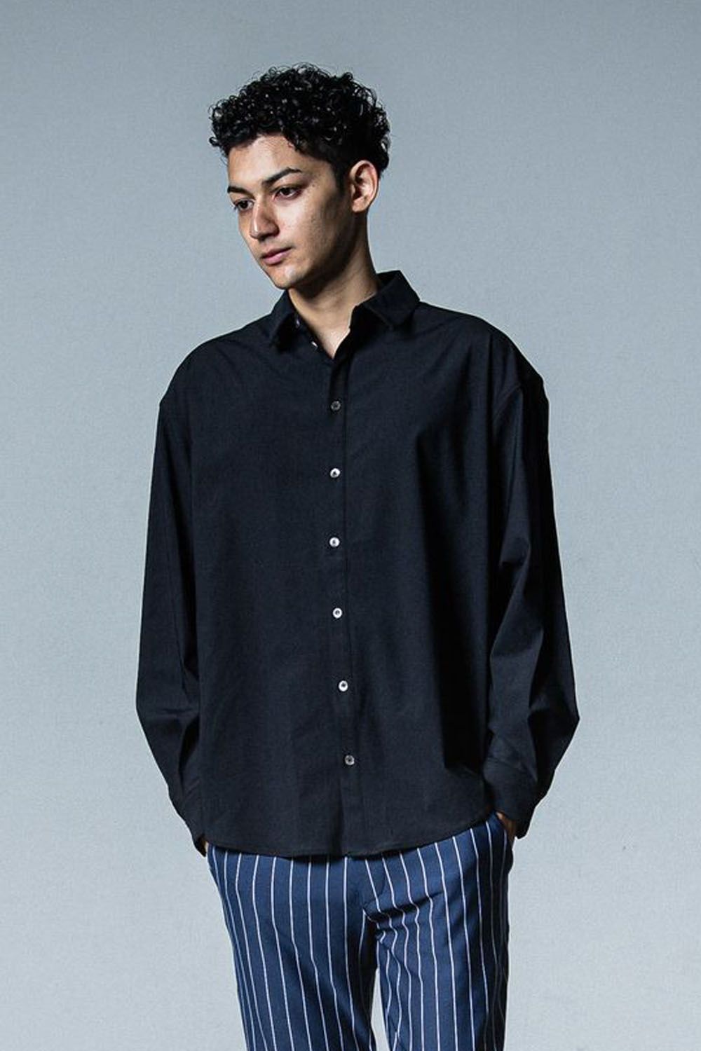 NYLON JACK SHIRTS / 【定番】 Aラインシルエット ナイロンシャツ ブラック