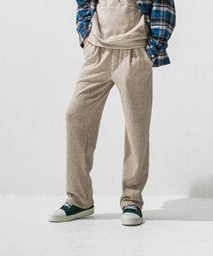 VELOURS FLEECE WIDE TUCK PANTS / 裏起毛 ベロアフリース セミワイド ワンタック イージーパンツ (ベージュ) (11月中旬入荷予定) ※オーダー締切:9月7日(月)17時