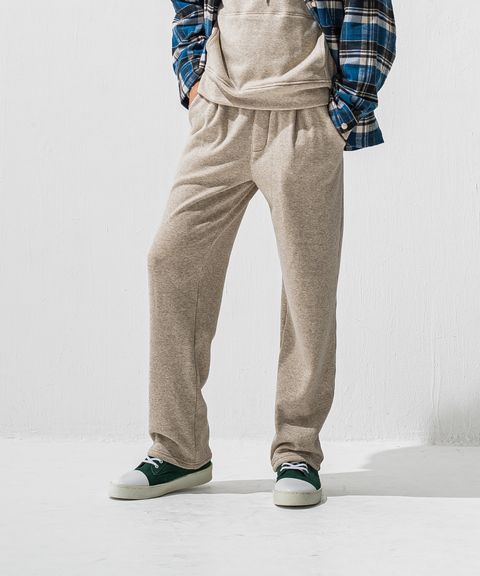 VELOURS FLEECE WIDE TUCK PANTS / 裏起毛 ベロアフリース セミワイド ワンタック イージーパンツ (ベージュ) (11月中旬入荷予定) ※オーダー締切:9月7日(月)17時