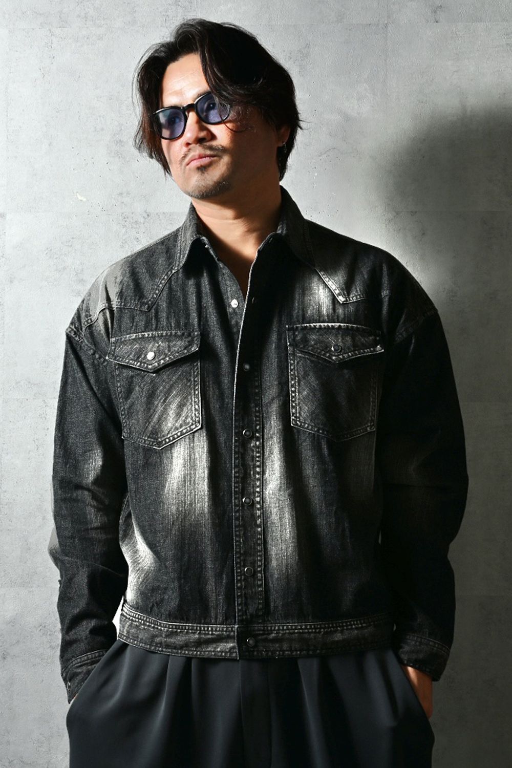 WESTAN JK / ヴィンテージダンガリー生地 ウエスタンシャツジャケット (ブラックユーズド) (3月中旬入荷予定) ※オーダー締切12/13(土)17:00