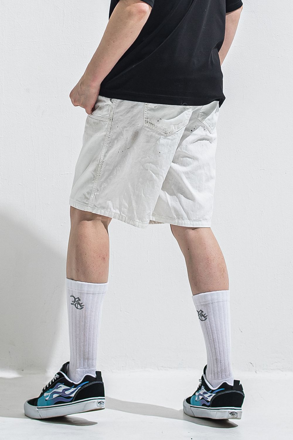 DOUBLE KNEE SHORTS / ダンガリー生地 ダブルニーハーフパンツ (ホワイト) (6月上旬入荷予定) ※オーダー締切:2月15日(日)18時