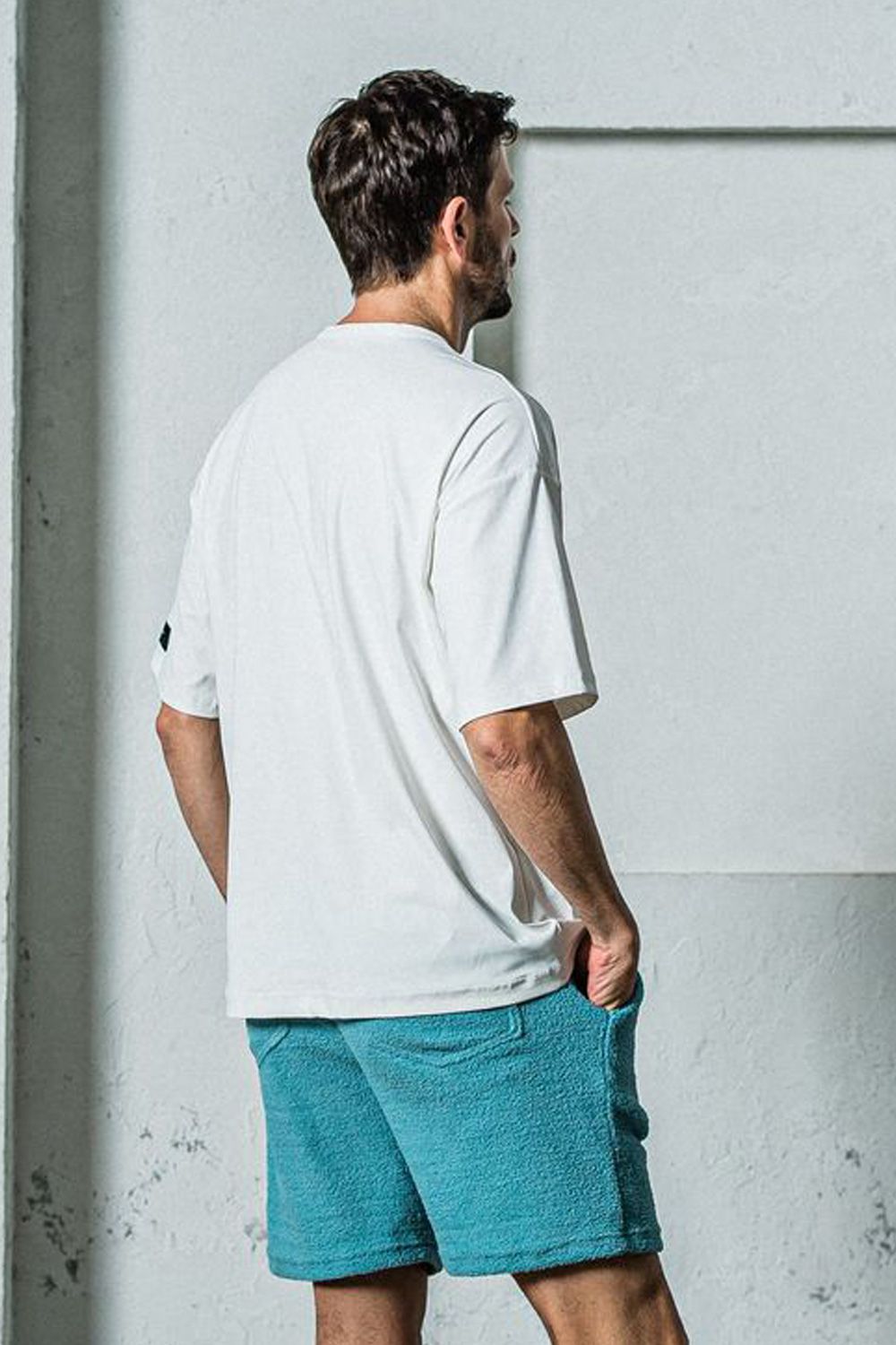 LEATHER POCKET OVER NYLON TEE / エコレザーポケット ルーズTシャツ ホワイト