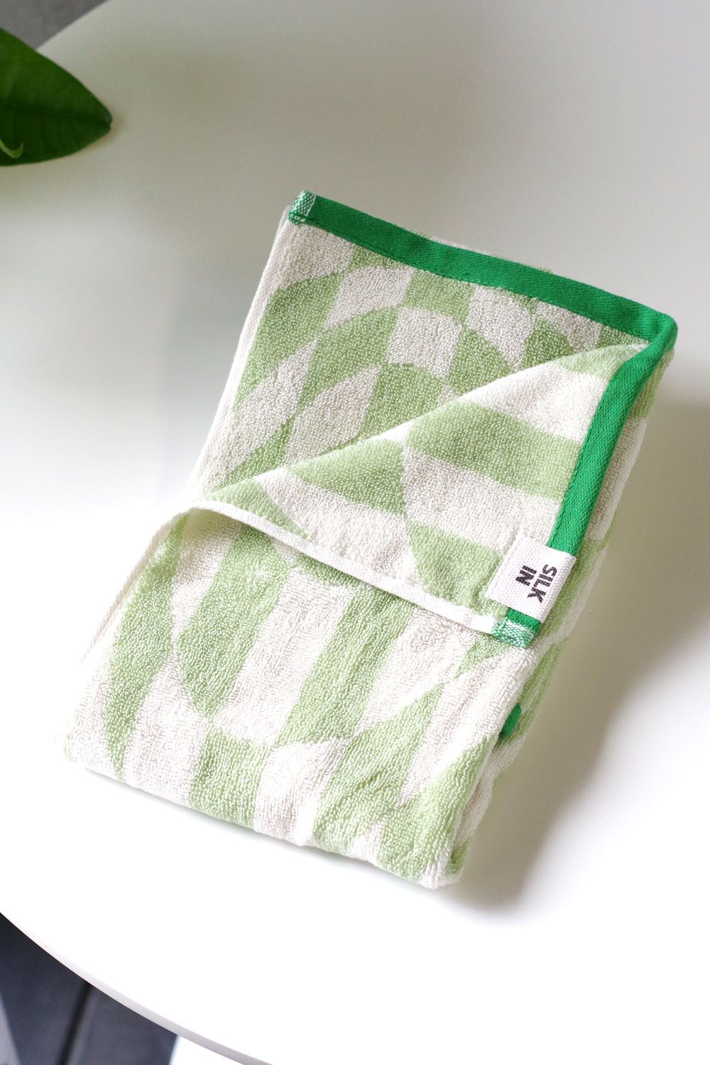 Check Face Towel / シルク混 チェック フェイスタオル (グリーン)