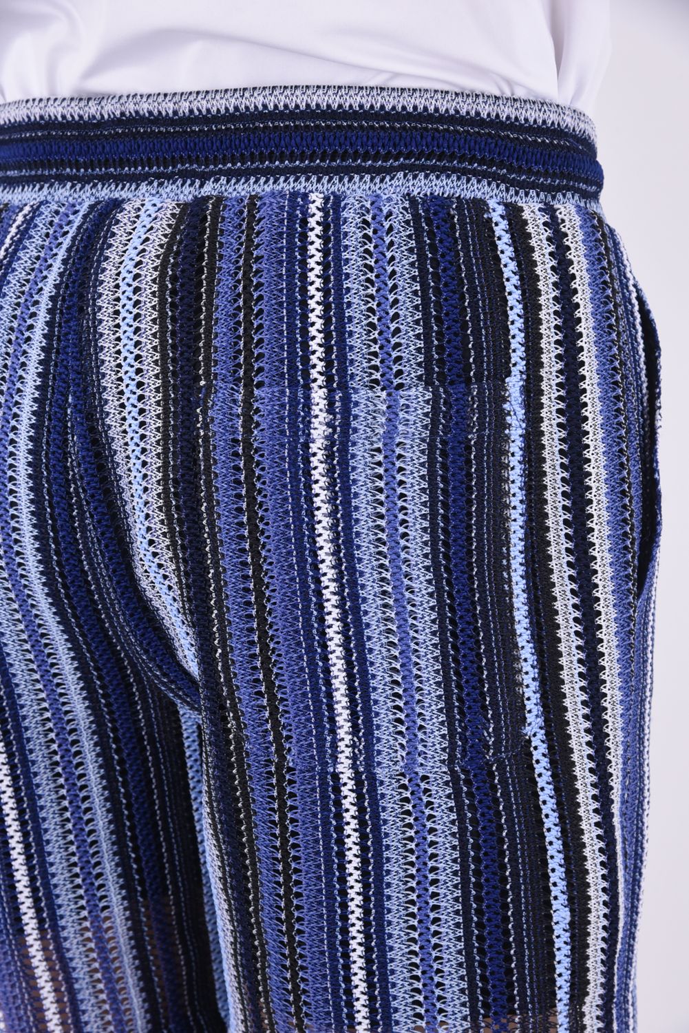 GAP KNIT STRIPED HALF PANTS  / 透かし編み ストライプ ニットショーツ ブルー