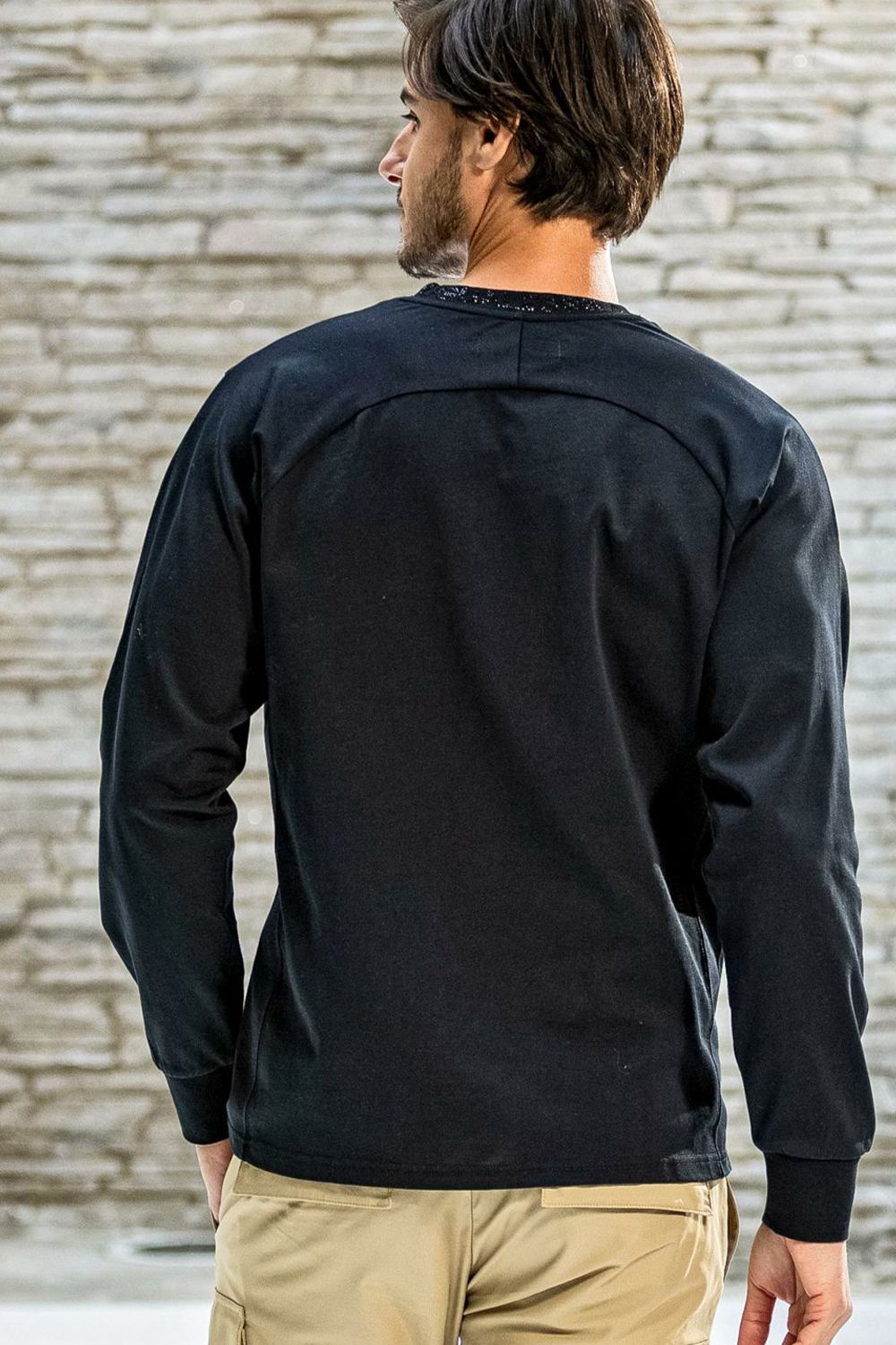 【25AW】 RHINESTONE COLLAR LONG T-SHIRT / ラインストーンネックロゴ ロングスリーブ Tシャツ (ブラック)
