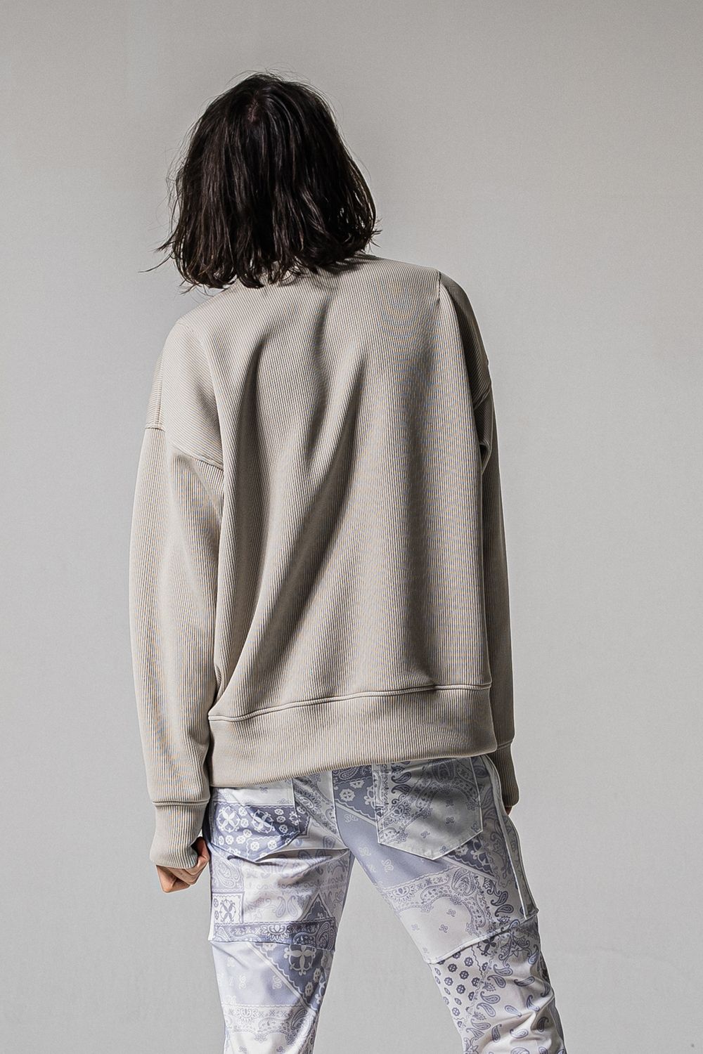 AZE MILITARY DROP TRAINER / 畦編みニット フラップポケット スウェット (グレージュ) (1月末入荷予定)