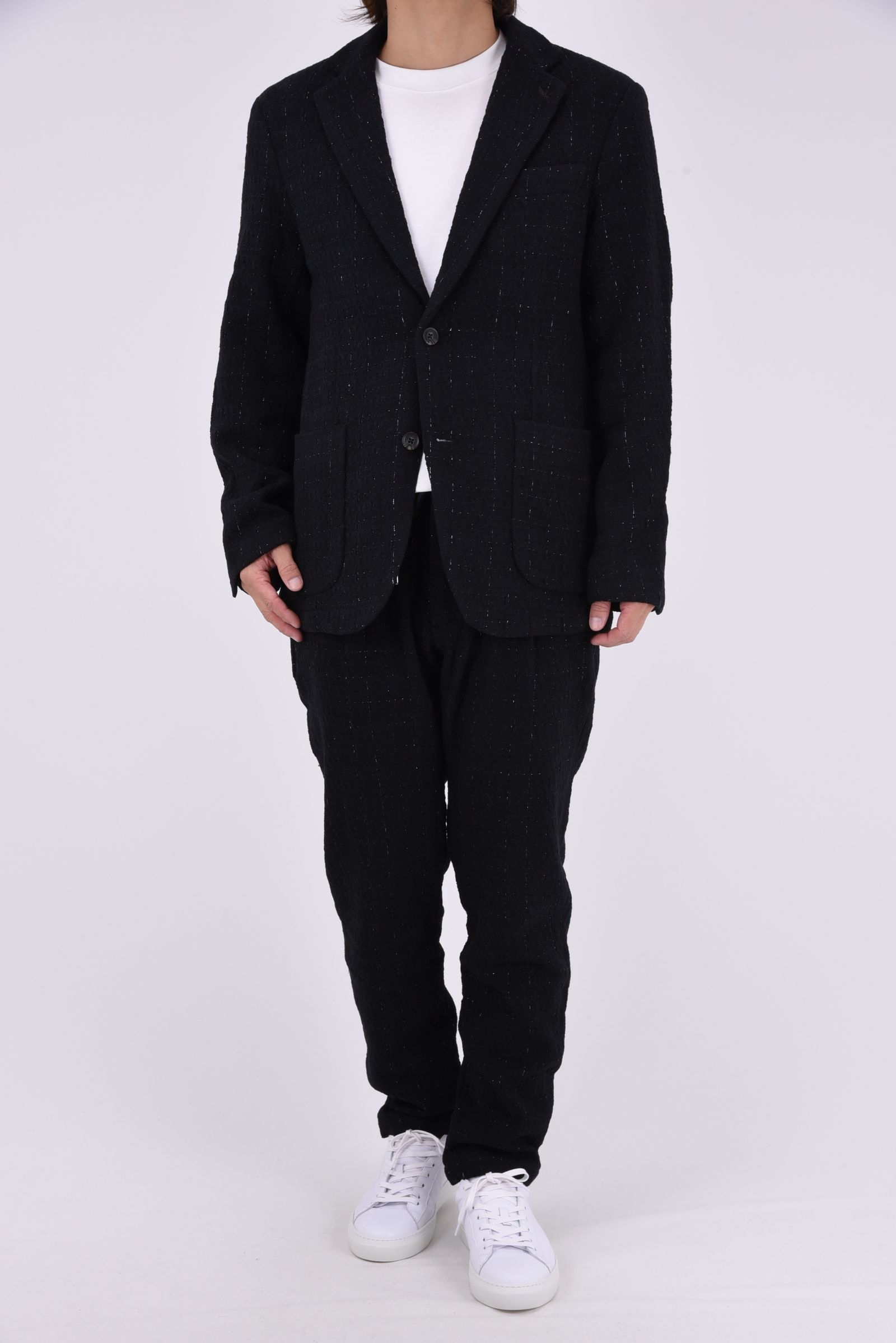 【26AW】【セットアップ】 LAME SQUARE JACQUARD JACKET & SLACKS / ファンシーツイード テーラードシングルジャケット&イージースラックス (ブラック)