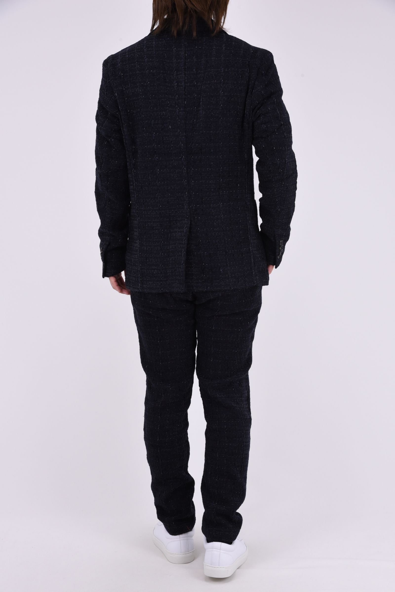 【26AW】【セットアップ】 LAME SQUARE JACQUARD JACKET & SLACKS / ファンシーツイード テーラードシングルジャケット&イージースラックス (ネイビー)