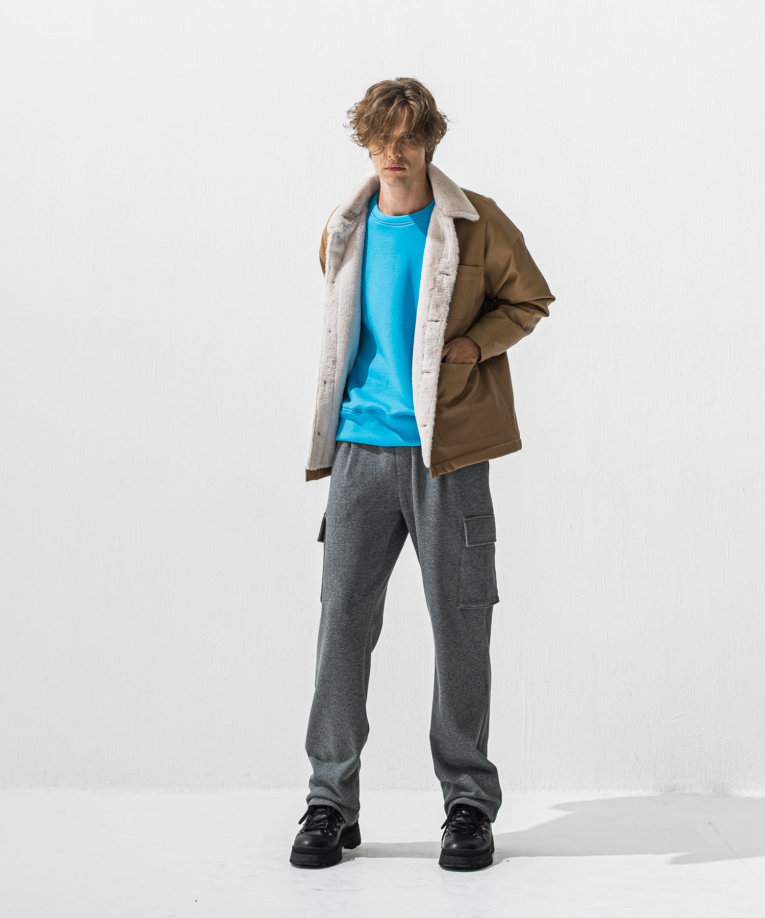 PIN ST RC VELOURS FLEECE DROP TRAINER / ピンストライプロゴ 裏起毛 ルーズトレーナー (ブルー) (11月上旬入荷予定) ※オーダー締切:9月7日(月)17時
