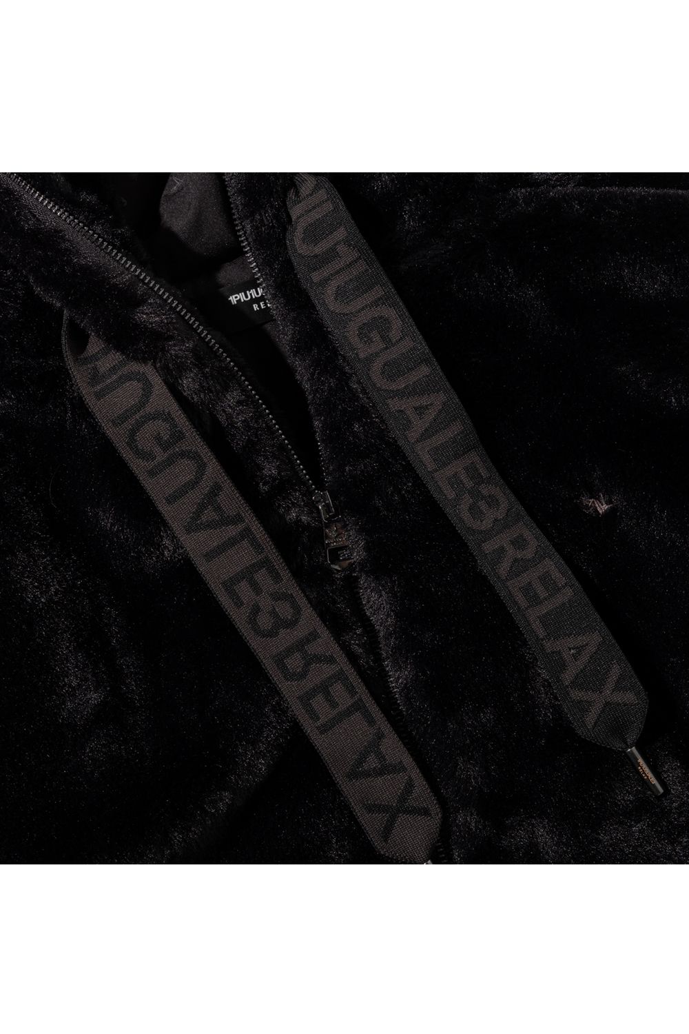 FUR BLOUSON WITH LOGO ON THE HEM / リブ フーデッドファーブルゾン (ブラック) (9月上旬入荷予定)