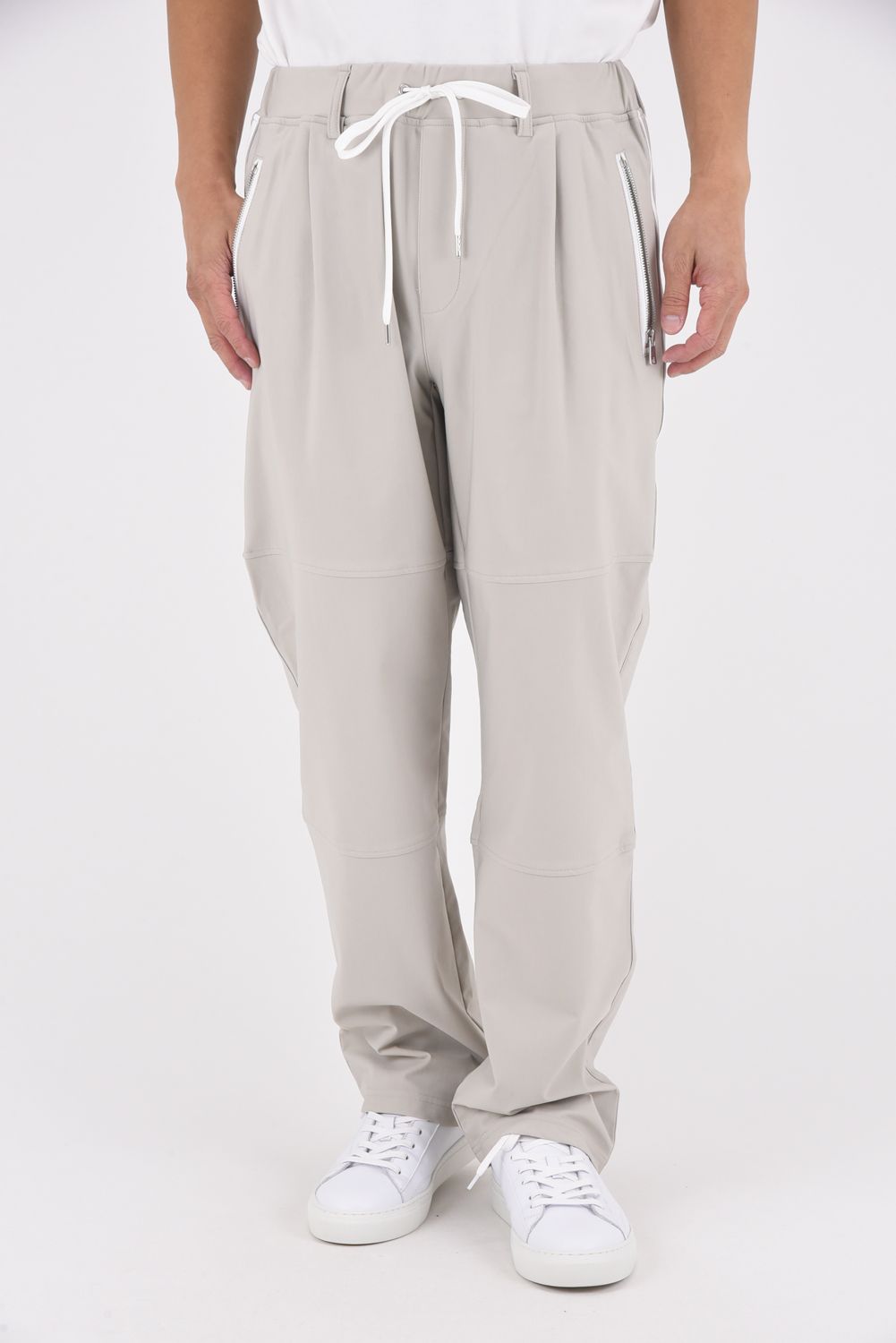 JOHNSON LINE WIDE HEAT PT / 裏起毛 ハイブリットジャージー ワイドテーパード ラインパンツ (グレー/ホワイト)