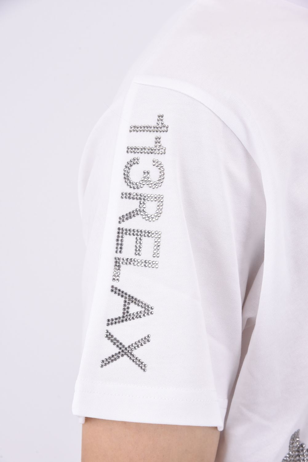SIDE RHINESTONE T-SHIRT / サイドラインストーンロゴ クルーネックTシャツ ホワイト
