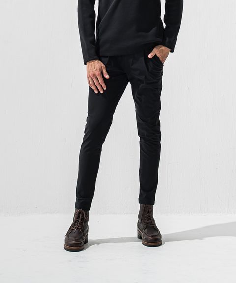 CHRIS EASY HEAT TUCK PANTS / 【定番商品】 ナイロンストレッチ 裏起毛 スラックスイージータックパンツ (ブラック) (10月下旬入荷予定) ※オーダー締切:9月7日(月)17時