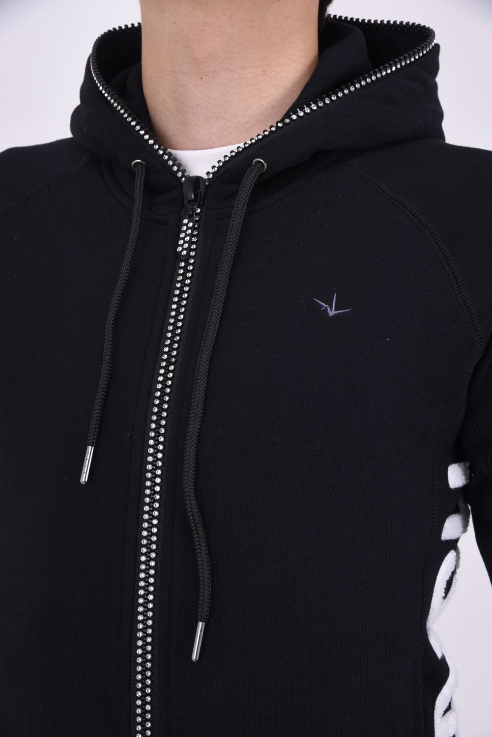 SHINING STONE ZIP HOODIE /  サガラ刺繍 ラインストーン ジップ パーカー ブラック