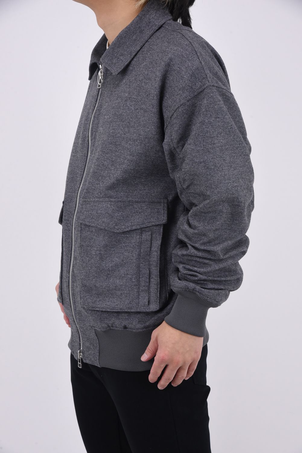 AG WOOL FLIGHT JK / カシミヤ混 ストレッチツイル フラップサイドポケット ミリタリージャケット （グレー）