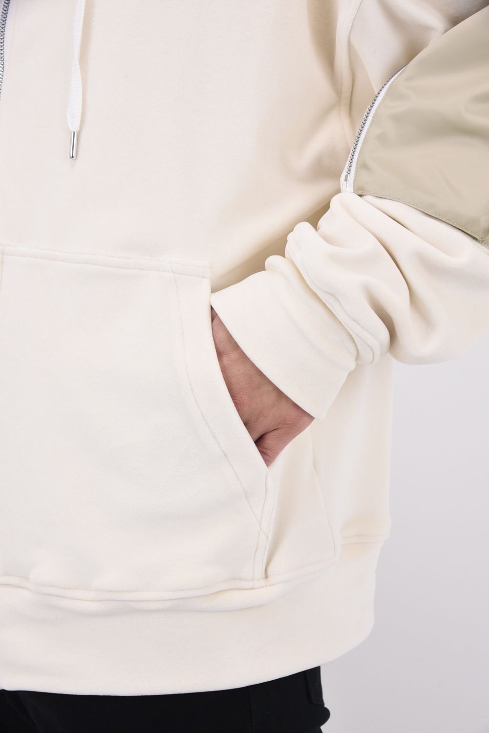 VELOURSFLEECE ZIP LOOSE HOODIE / ベロアフリース ジップアップパーカー （オフホワイト）