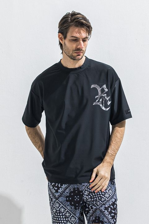 RC RUSH OVER TEE / ロゴ ラッシュガード オーバーサイズ Tシャツ （ブラック/ブラック）