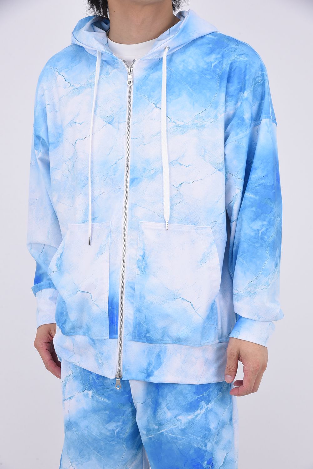 RUSH  OVER  ZIPUP HOODIE / ラッシュオーバー ジップアップパーカー マーブルブルー