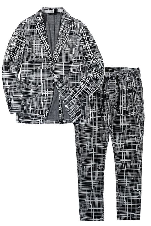 【26SS】【セットアップ】 GEOMETRIC CLASSIC JACQUARD JACKET & SLACKS / ジオメトリック総柄 テーラードシングルジャケット&イージースラックス (ブラック)