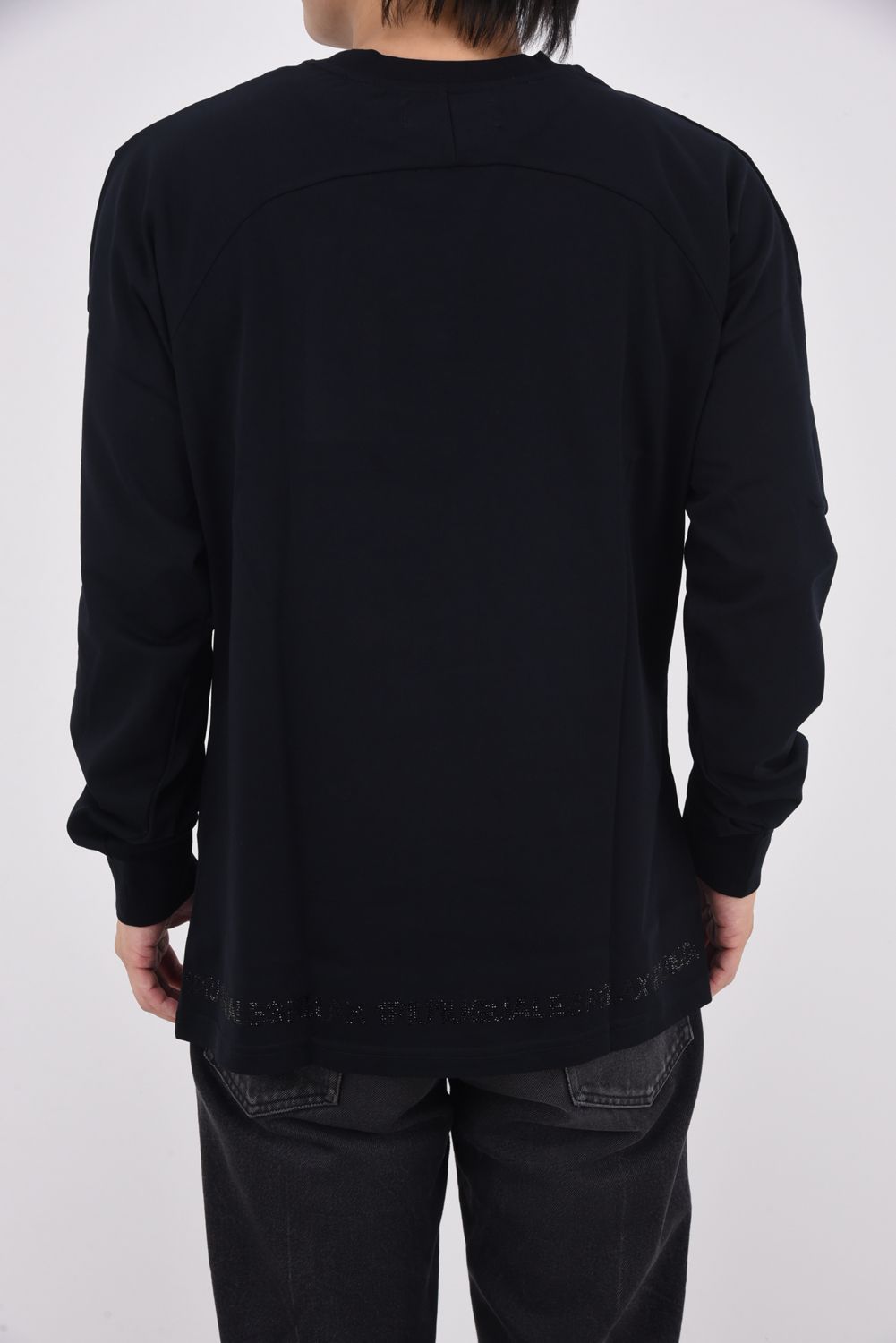 【25AW】 LONG T-SHIRT WITH RHINESTONE HEM / ラインストーンヘムシルケットロングTシャツ (ブラック)
