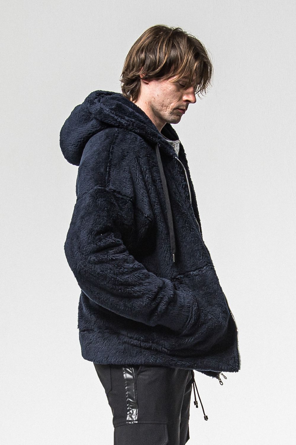 BOA ZIP LOOSE HOODIE / シルキーボア ジップアップ パーカー (ネイビー) （11月中旬入荷予定) ※オーダー締切：9月1日(月)18:00