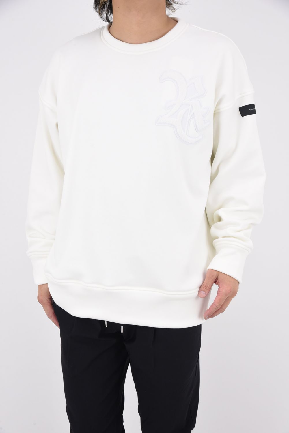 RC CHENILE VELOURS FLEECE DORP TRAINER / サガラ刺繍ワッペン 裏起毛 ルーズトレーナー ホワイト