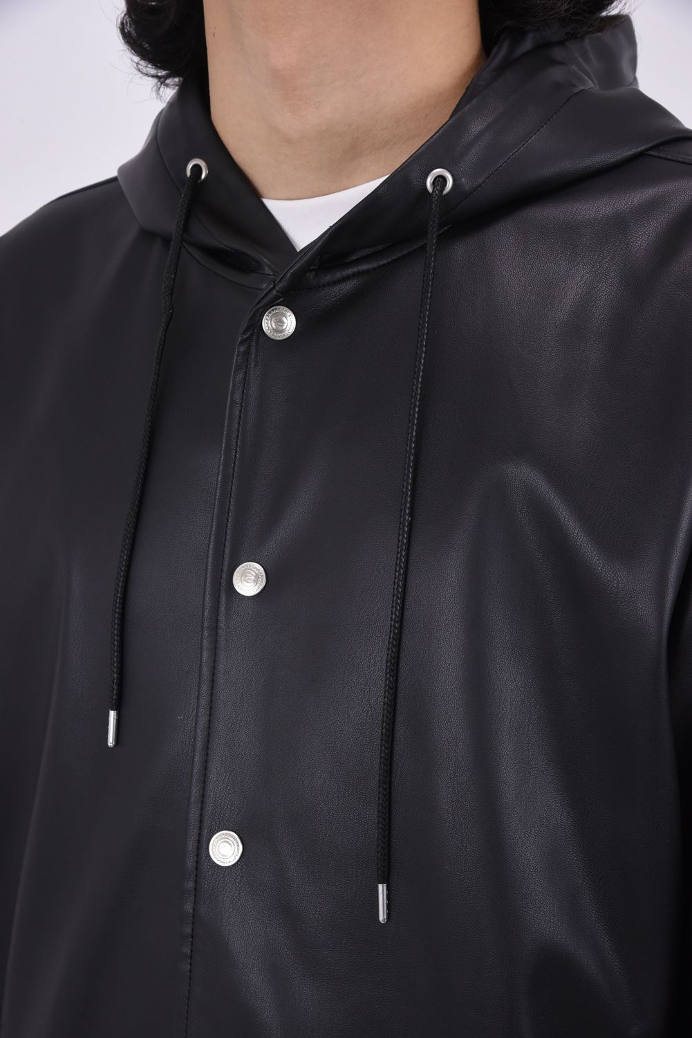 COACH HOODIE / エコレザー コーチジャケットパーカー （ブラック）