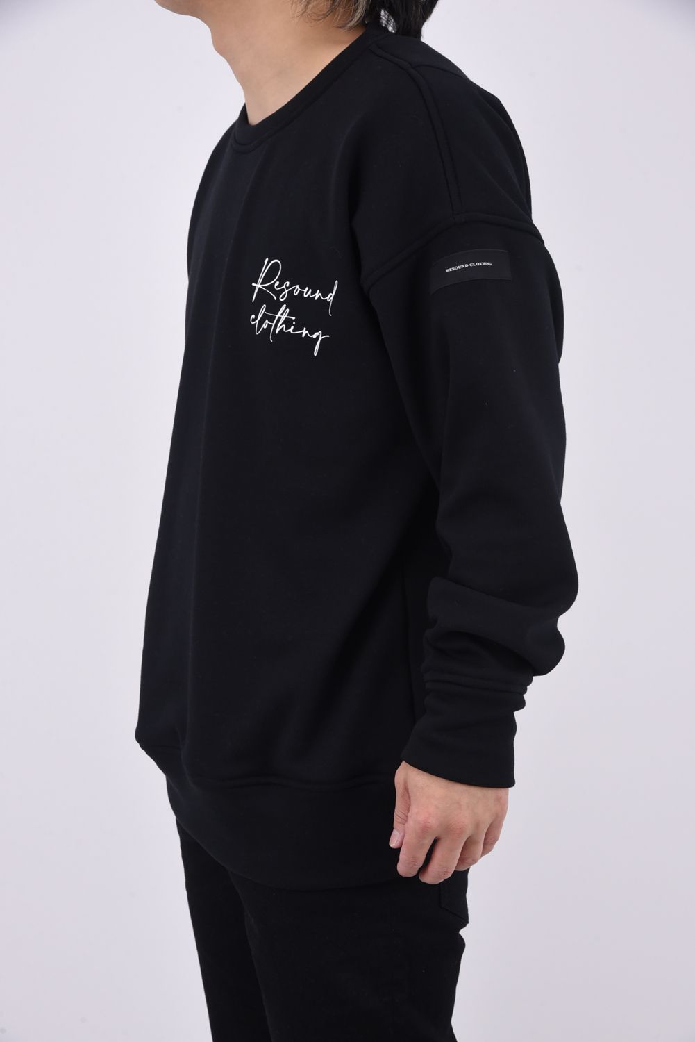 VELOURS FLEECE DORP TRAINER / アイコンロゴ 裏起毛 ルーズトレーナー ブラック