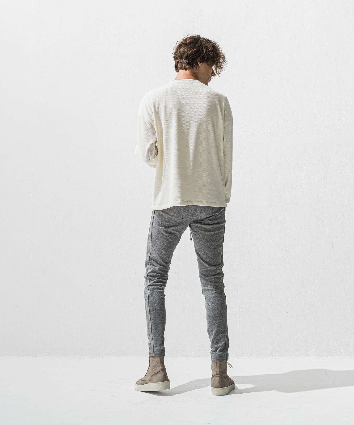 OVER HENRY VELOURS FLEECE THERMAL / 裏起毛 オーバーサイズ サーマル生地 ロングスリーブ ヘンリーネック (ホワイト) (10月下旬入荷予定) ※オーダー締切:9月7日(月)17時