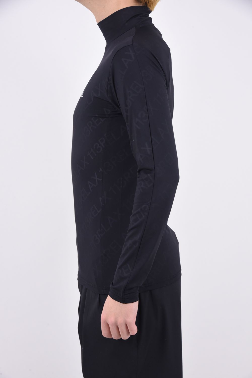 RUNNING DIAGONAL LOGO  LONG T-SHIRTS / 総柄モックネック コンプレッション インナー ブラック