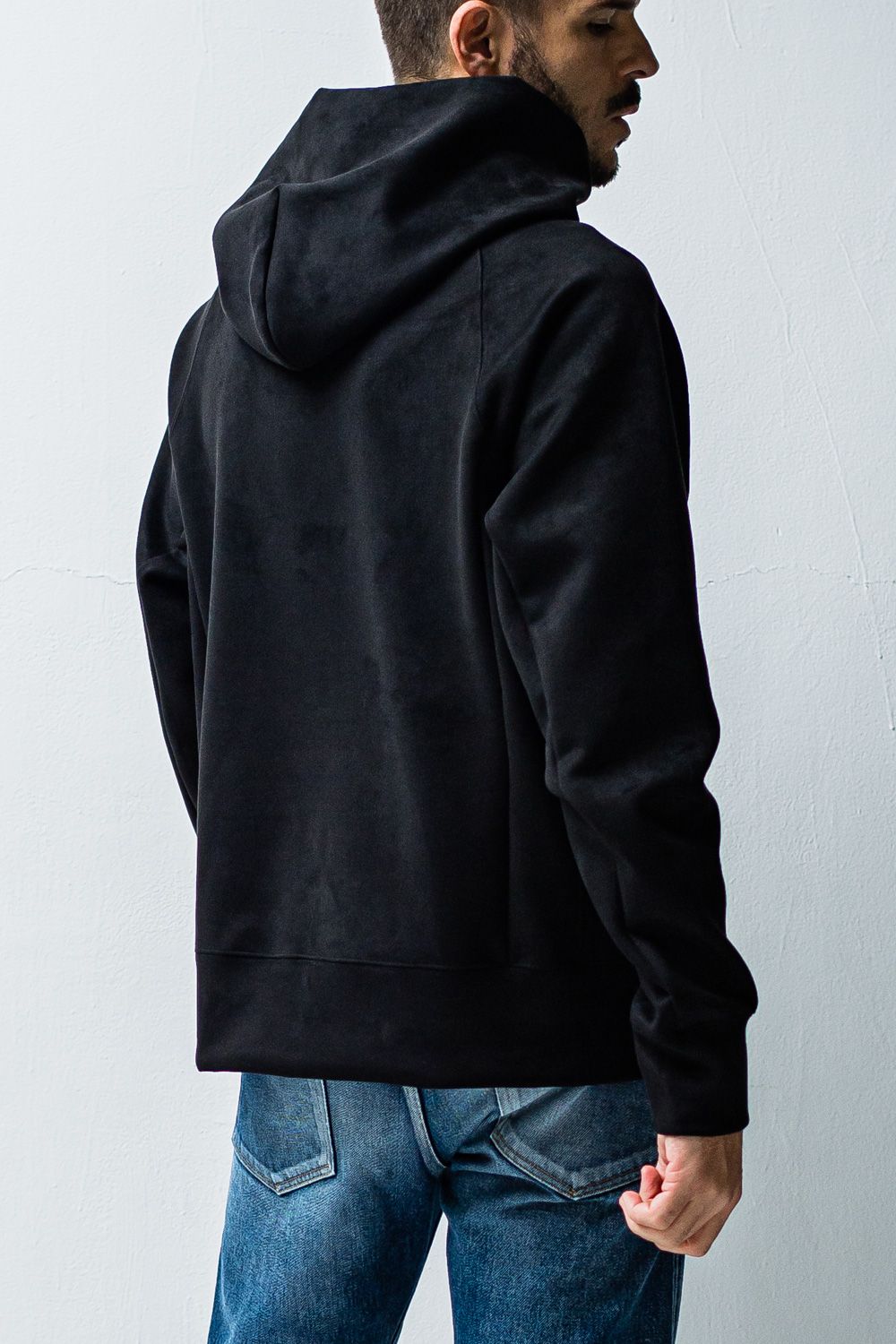 suède jersey solid pullover hoodie / スウェードジャージ プルオーバーフーディー ブラック