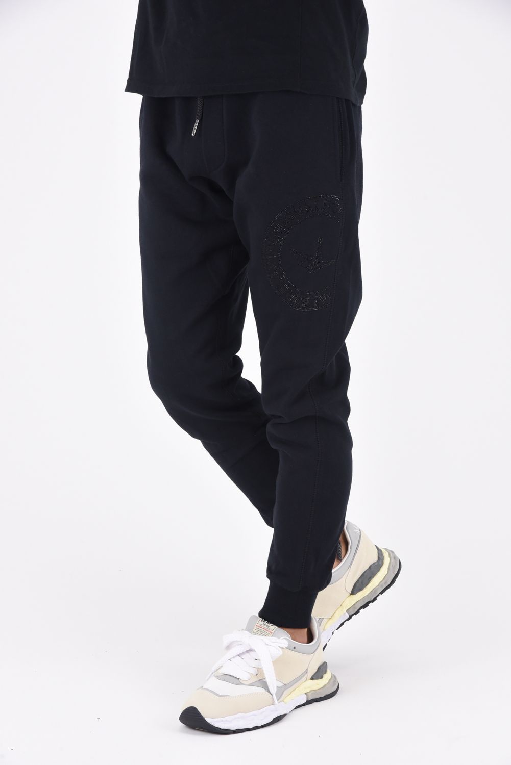 1PIU CIRCLE LOGO RHINESTONE PANTS / 1PIUサークルロゴ ラインストーン スウェットパンツ ブラック