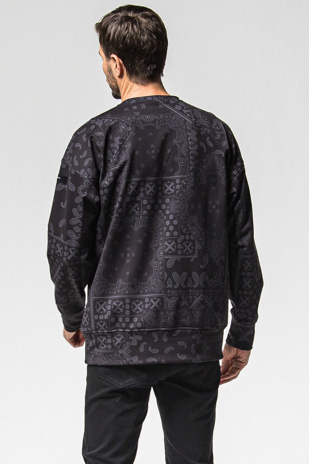 PAISLEY  BACK FLEECE DROP TRAINER / 裏起毛 ペイズリー柄 ルーズ トレーナー (ブラック) (10月中旬入荷予定) ※オーダー締切：9月1日(月)18:00