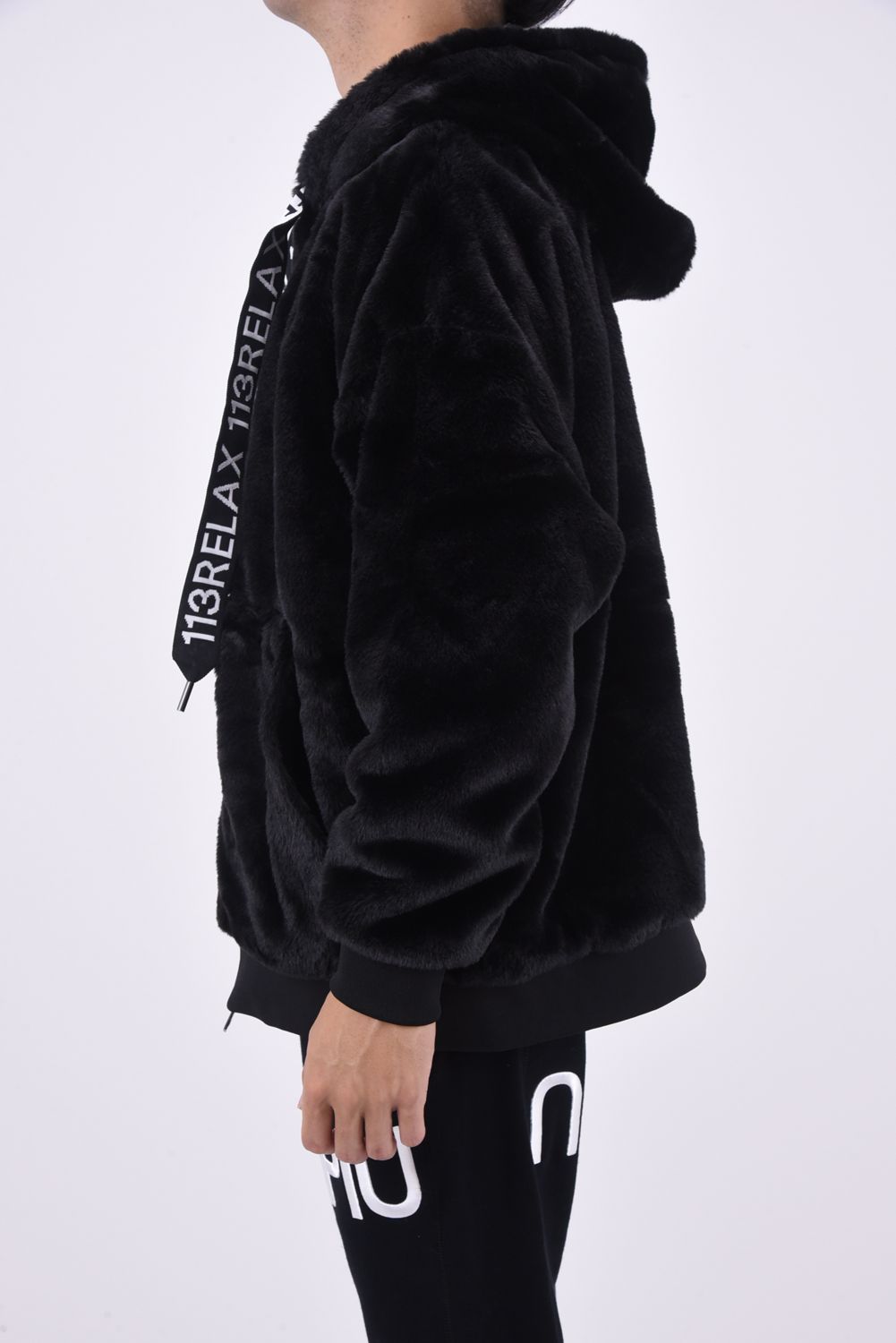 1PIU BOA HOODIE / スピンドル ロゴファーブルゾン ブラック