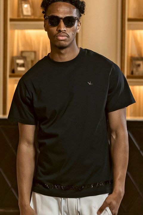 【25AW】 RHINESTONE HEM T-SHIRT / ラインストーン ヘムシルケット Tシャツ (ブラック)