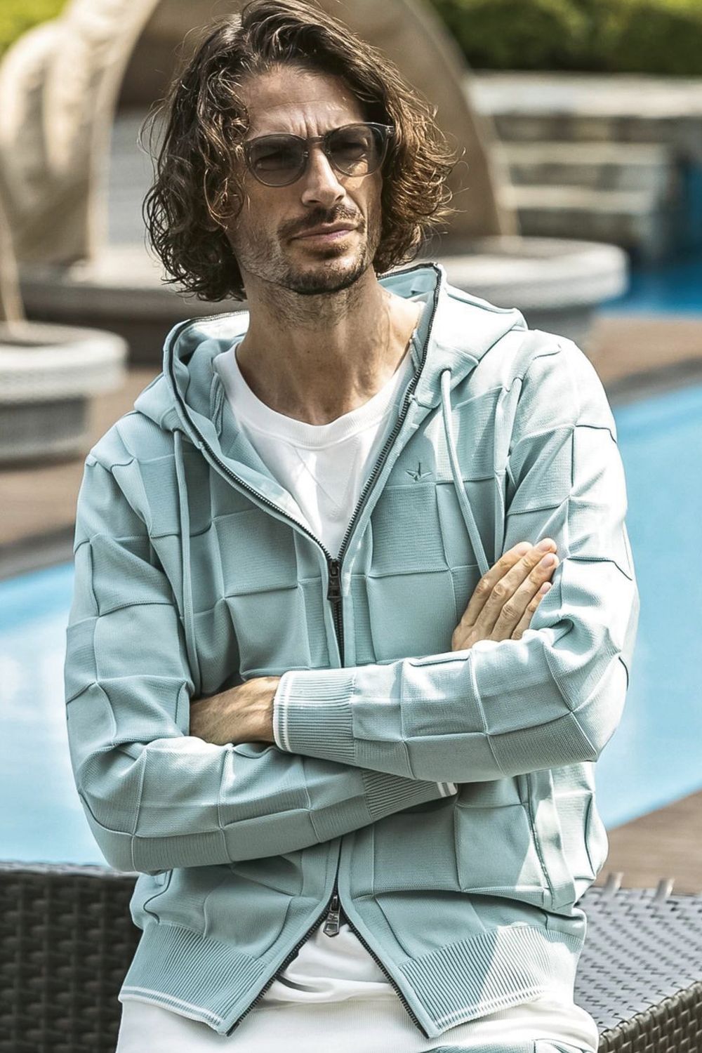 【26SS】 INTRECCIATO HOODIE / イントレチャート ジップパーカー (サックス)