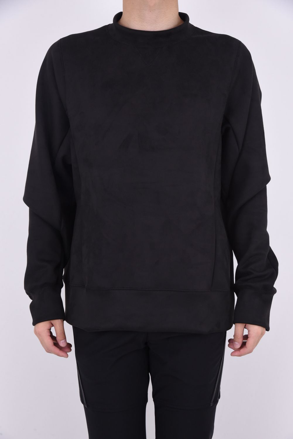 suède jersey solid trainer / スウェードジャージ モックネック トレーナー ブラック